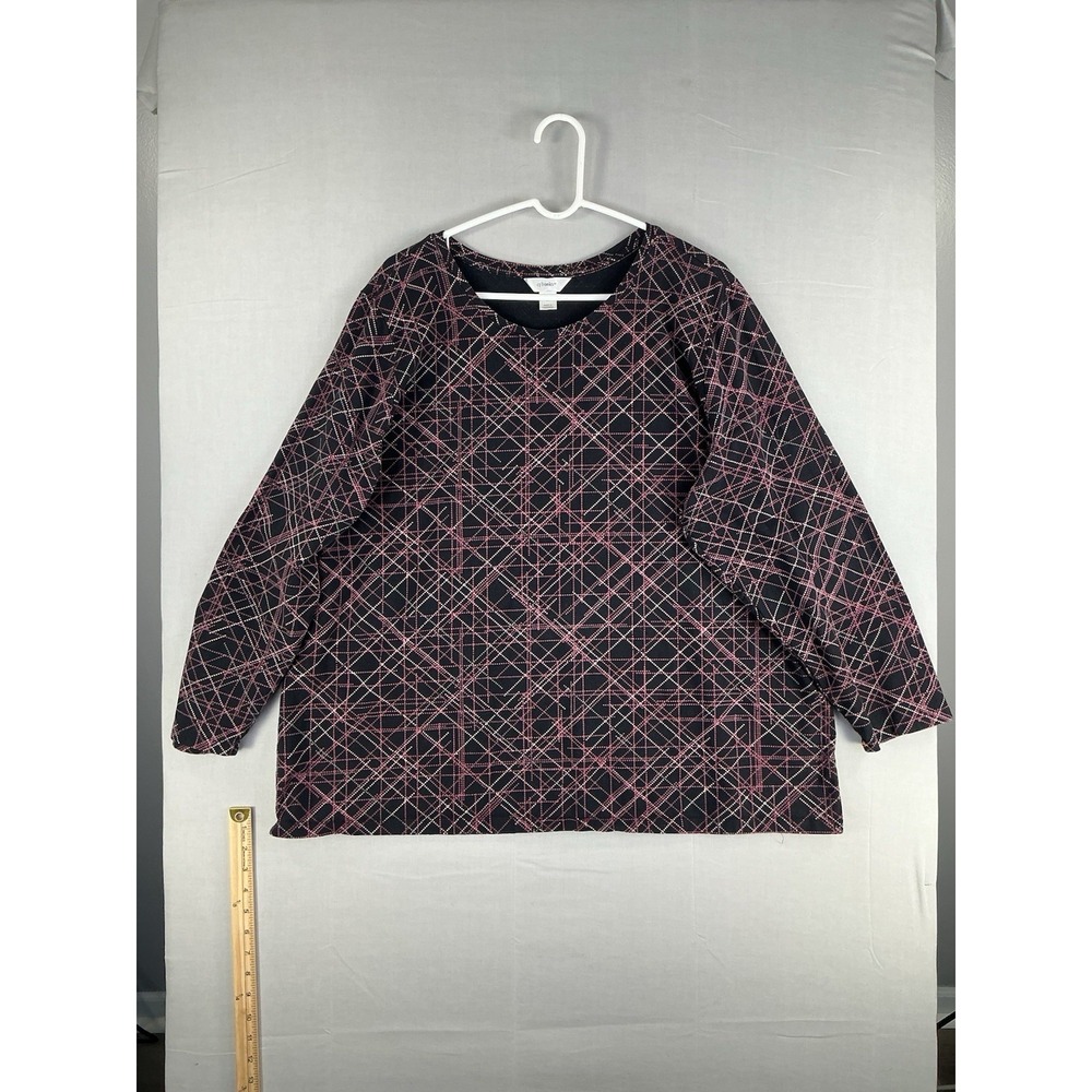 CJ Banks Womens 3X Plus Shirt Multicolor Geometric 3/4 Sleeve Round Neck